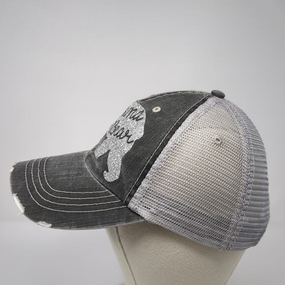 Mama Bear Strapback Trucker Hat Gray One Size Adjustable Distressed Mesh Back Ha - Picture 3 of 9